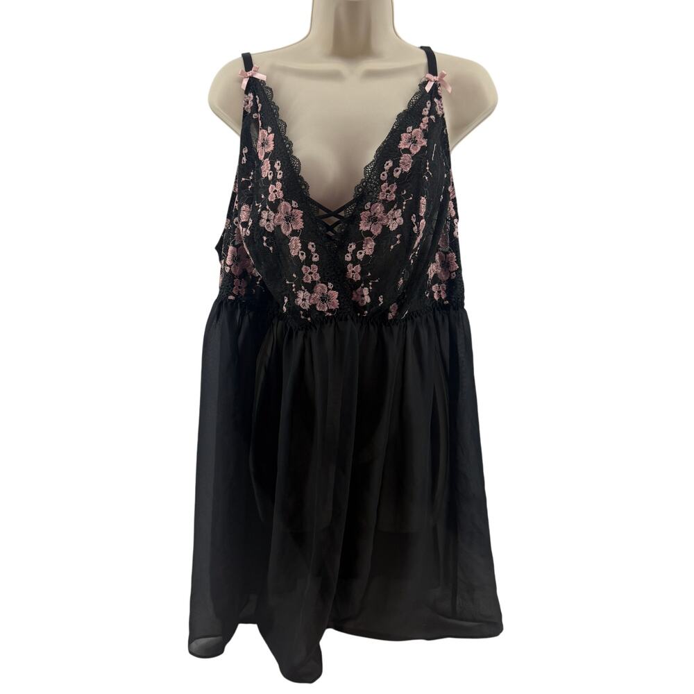 Cacique Babydoll Pink Floral Sheer Bottom Womens Plus Size 22/24